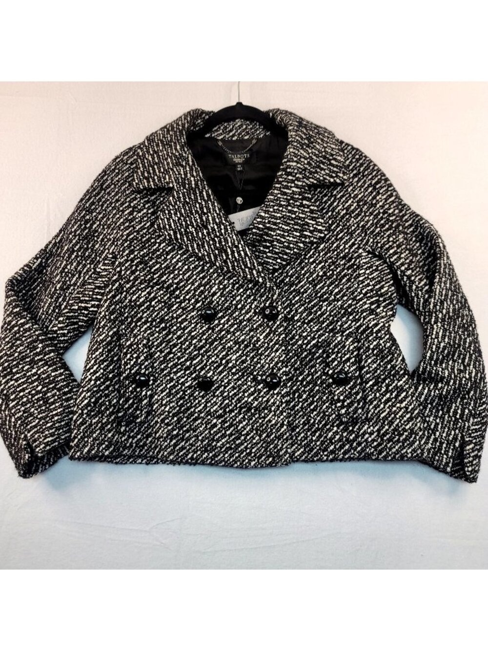 Talbots Jackie Fit Tweed Blazer 10P Black White Wool Alpaca Retro Glam Office